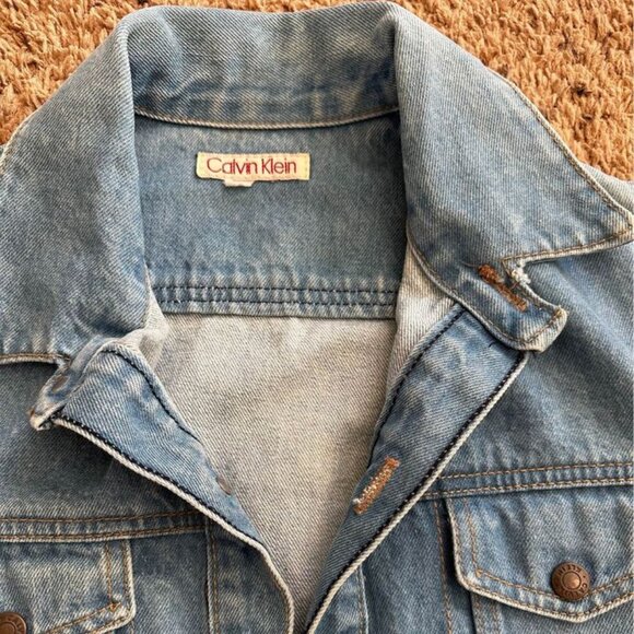 Calvin Klein Vintage 80’s Denim Trucker Grunge Jean Jacket Sz Large - Picture 2 of 4